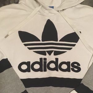 Adidas navy/white striped hooded sweater with ties